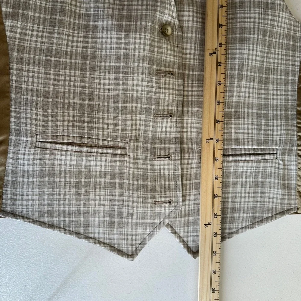 Men's Reversible Plaid Button Vest Size S? Gray Tan Waistcoat READ